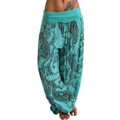 Fashion Women Boho Paisley Print Ankle Tied Baggy Loose Pants Long Bloomers Trousers Female Harem Pants