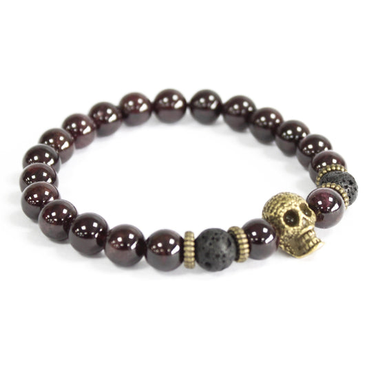 Bronze Skull / Blood Stone - Gemstone Bracelet