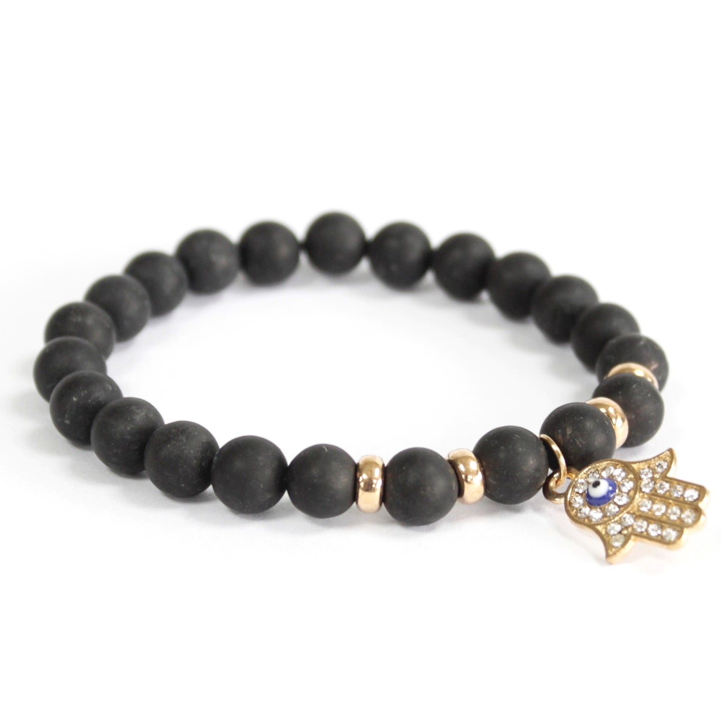 Hamsa / Black Agate - Gemstone Bracelet