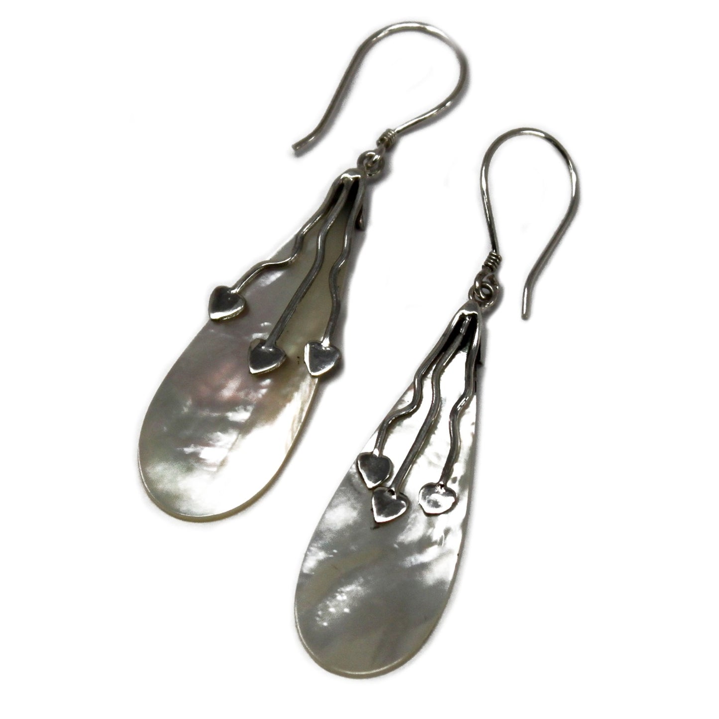 Shell & Silver Earrings - Three Hearts - MOP