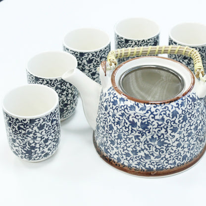 Herbal Teapot Set - Blue Pattern