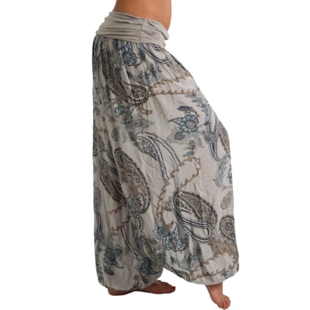 Fashion Women Boho Paisley Print Ankle Tied Baggy Loose Pants Long Bloomers Trousers Female Harem Pants