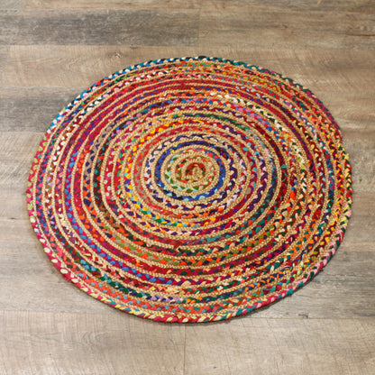 Round Jute and Recycled Cotton Rug - 90 cm