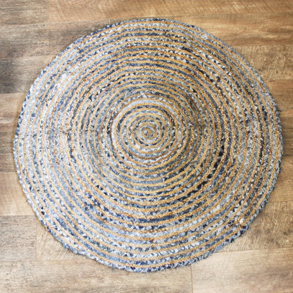 Round Jute and Recycle Denim Rug - 120 cm