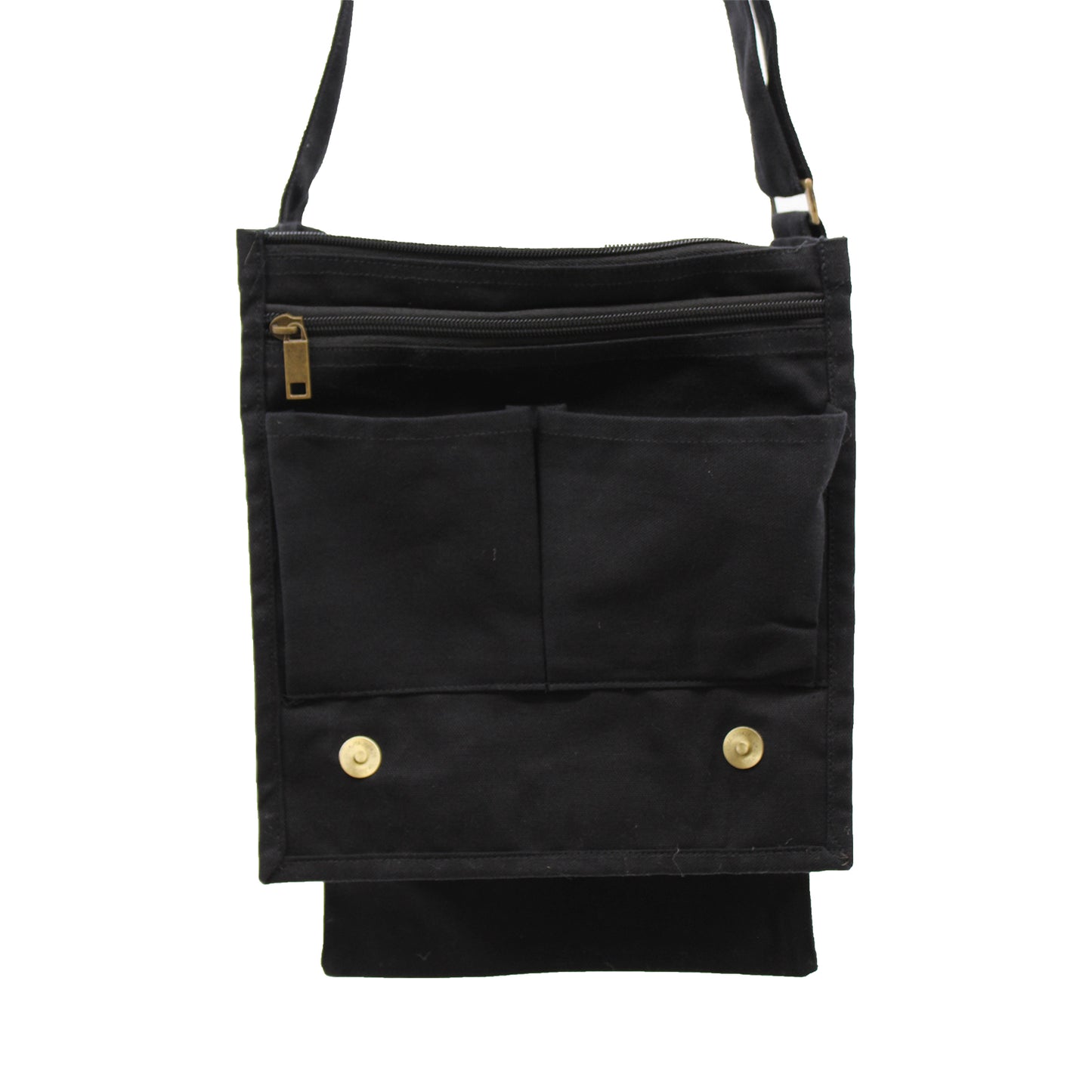 Cotton Canvas Messenger Bag - Black