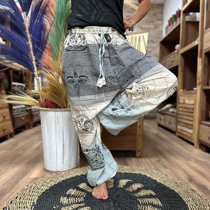 Yoga and Festival Pants - High Cross Himalayan Print on Grey