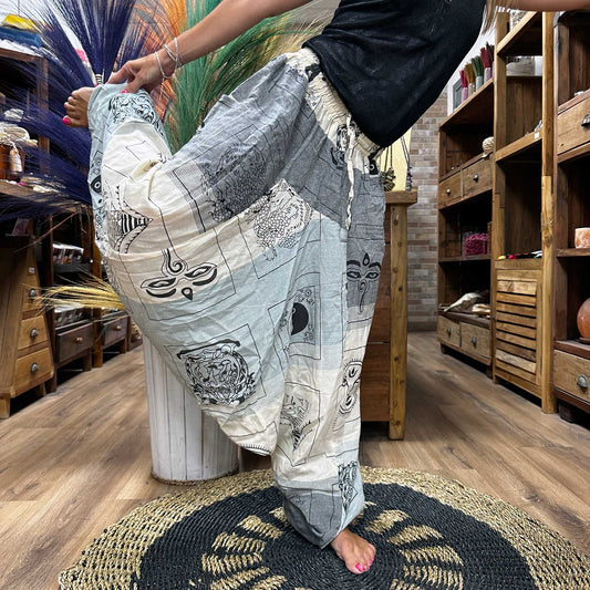 Yoga and Festival Pants - Aladdin Himalayan Print on Grey