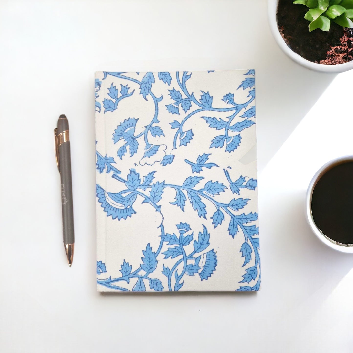 Cotton Bound Notebooks 20x15cm - 96 pages - Pale Blue Floral