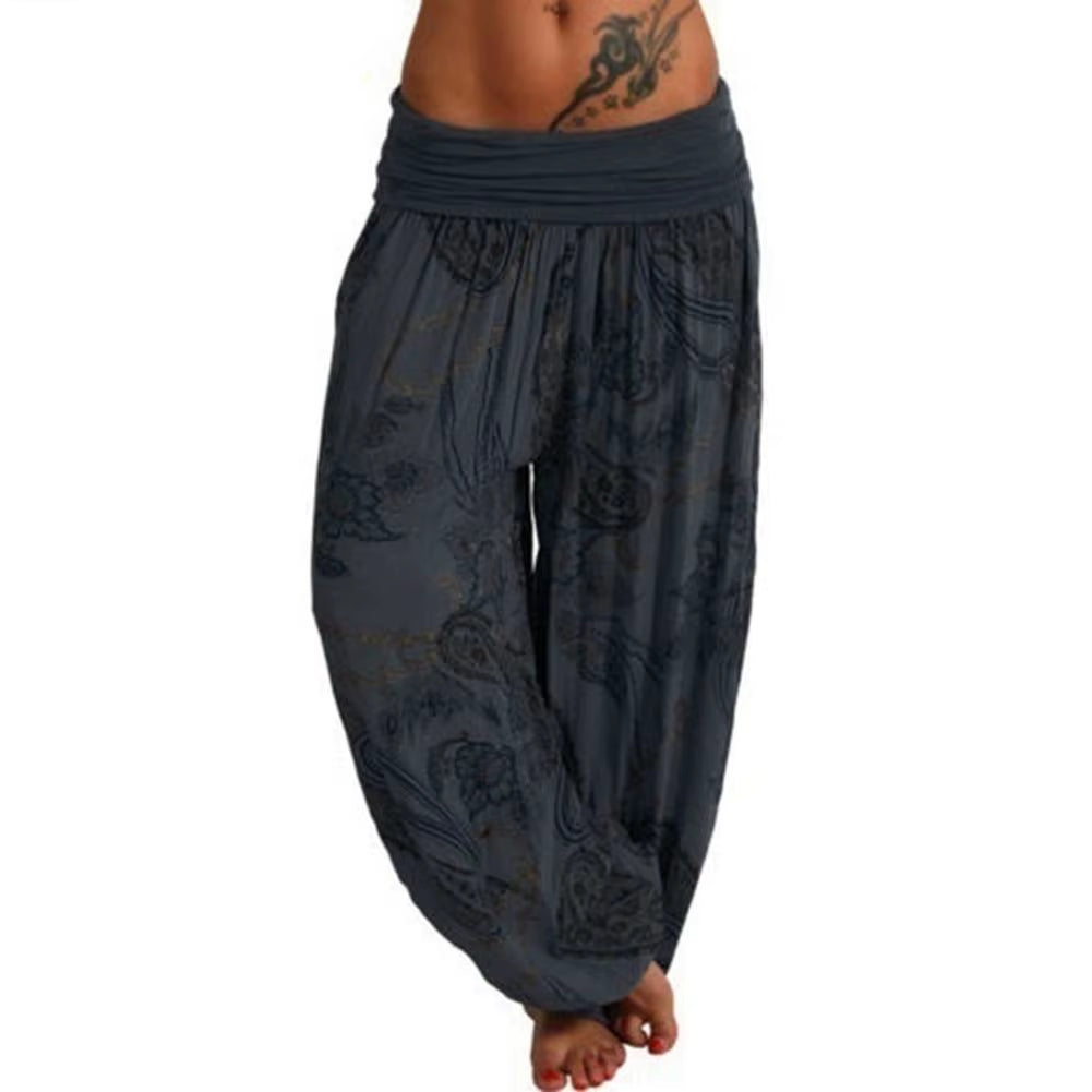 Fashion Women Boho Paisley Print Ankle Tied Baggy Loose Pants Long Bloomers Trousers Female Harem Pants