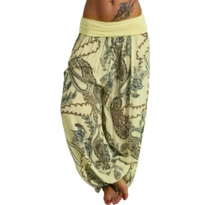 Fashion Women Boho Paisley Print Ankle Tied Baggy Loose Pants Long Bloomers Trousers Female Harem Pants