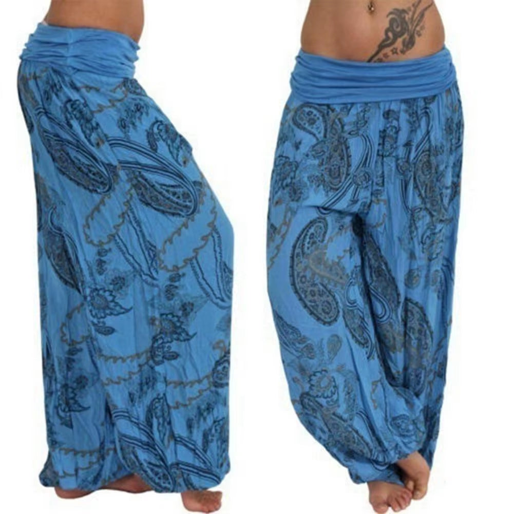 Fashion Women Boho Paisley Print Ankle Tied Baggy Loose Pants Long Bloomers Trousers Female Harem Pants