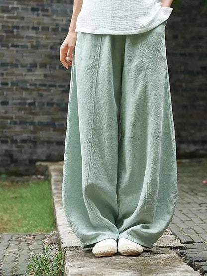 Cotton Mix Wide Leg Women Full Length Trousers