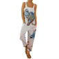 Casual Women Strap Loose Jumpsuit Flower Printed Summer Wide Leg Pants Overalls Sleeveless Oversized Cotton Linen Jumpsuits